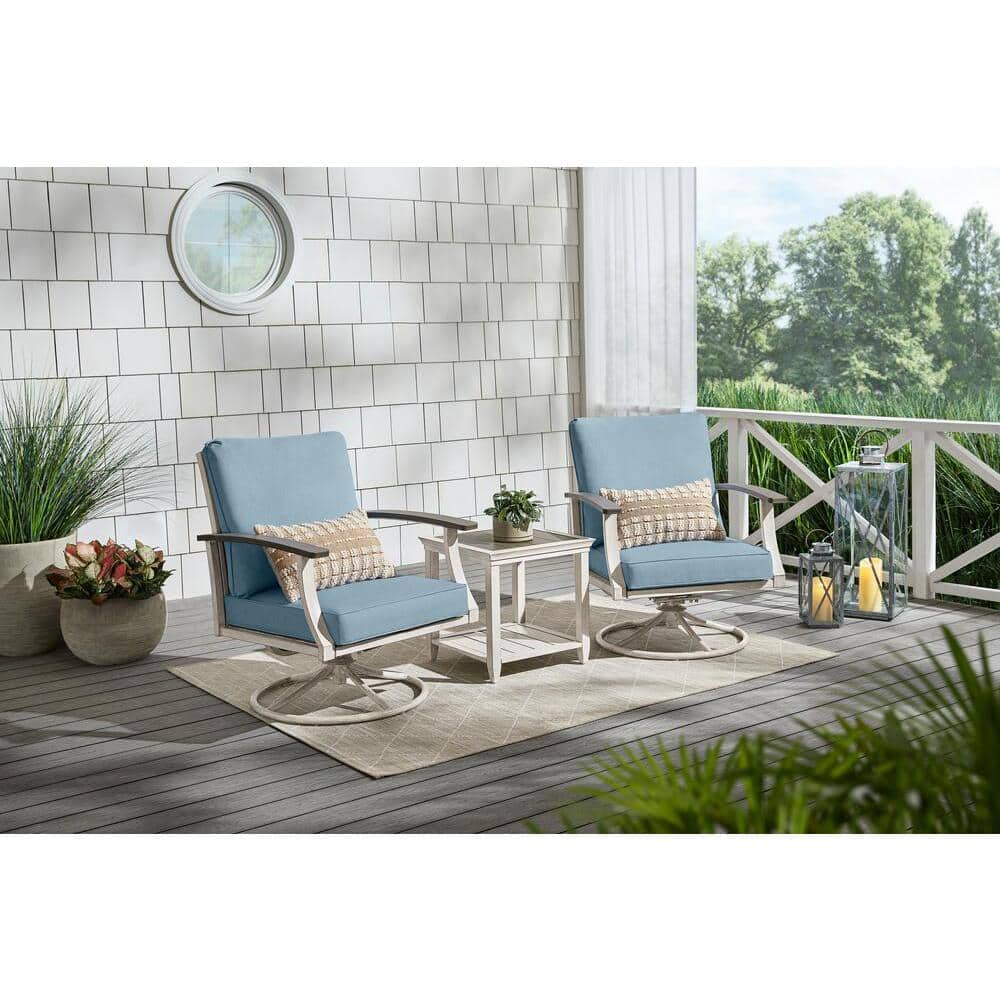 Hampton Bay Marina Point White Steel Outdoor Patio Swivel Lounge Chair With Surf Blue Cushions, 2-Pack - GC-41019-SSP