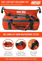 UNPLUG Waterproof Duffel Backpack, 65L, Adventure Orange - 100000