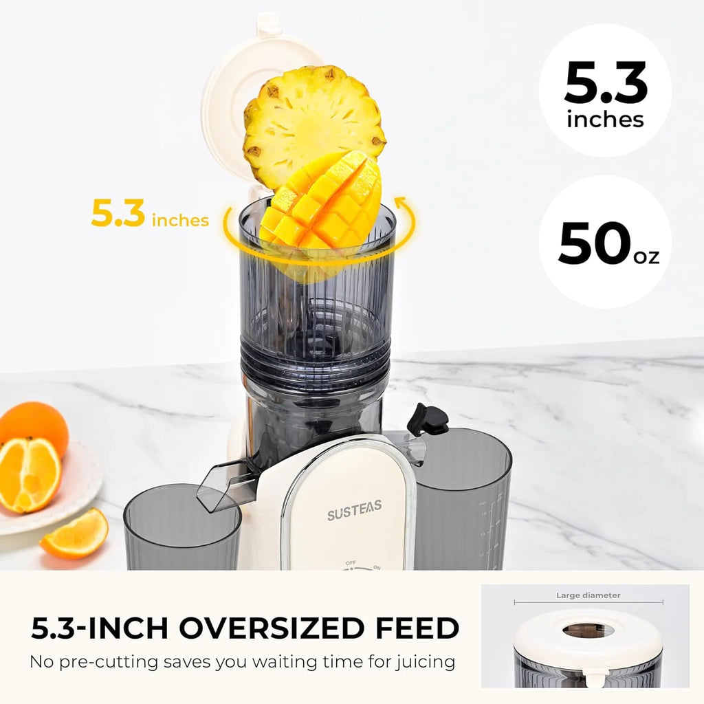 Cold Press Juicer, 5.3-Inch Feed Opening, 300 Watts, White