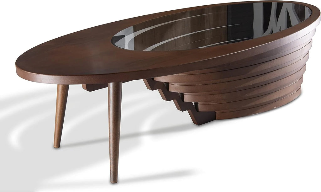 Coffee Table With Tempered Glass Tabletop And Natural Walnut Veneer, 35.43in D x 35.43in W x 16.53in H