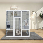Wooden Outdoor Cat House With 7 Platforms, 2 Rest Boxes And Rainproof Roof - White 62.6-inch Model