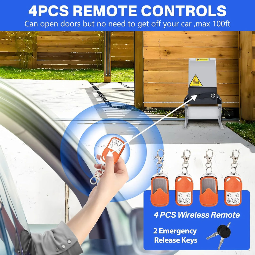 Automatic Sliding Gate Opener Motor, 750-Watt, 4 Remote Controllers, Wireless Keyboard - Up To 40 Feet