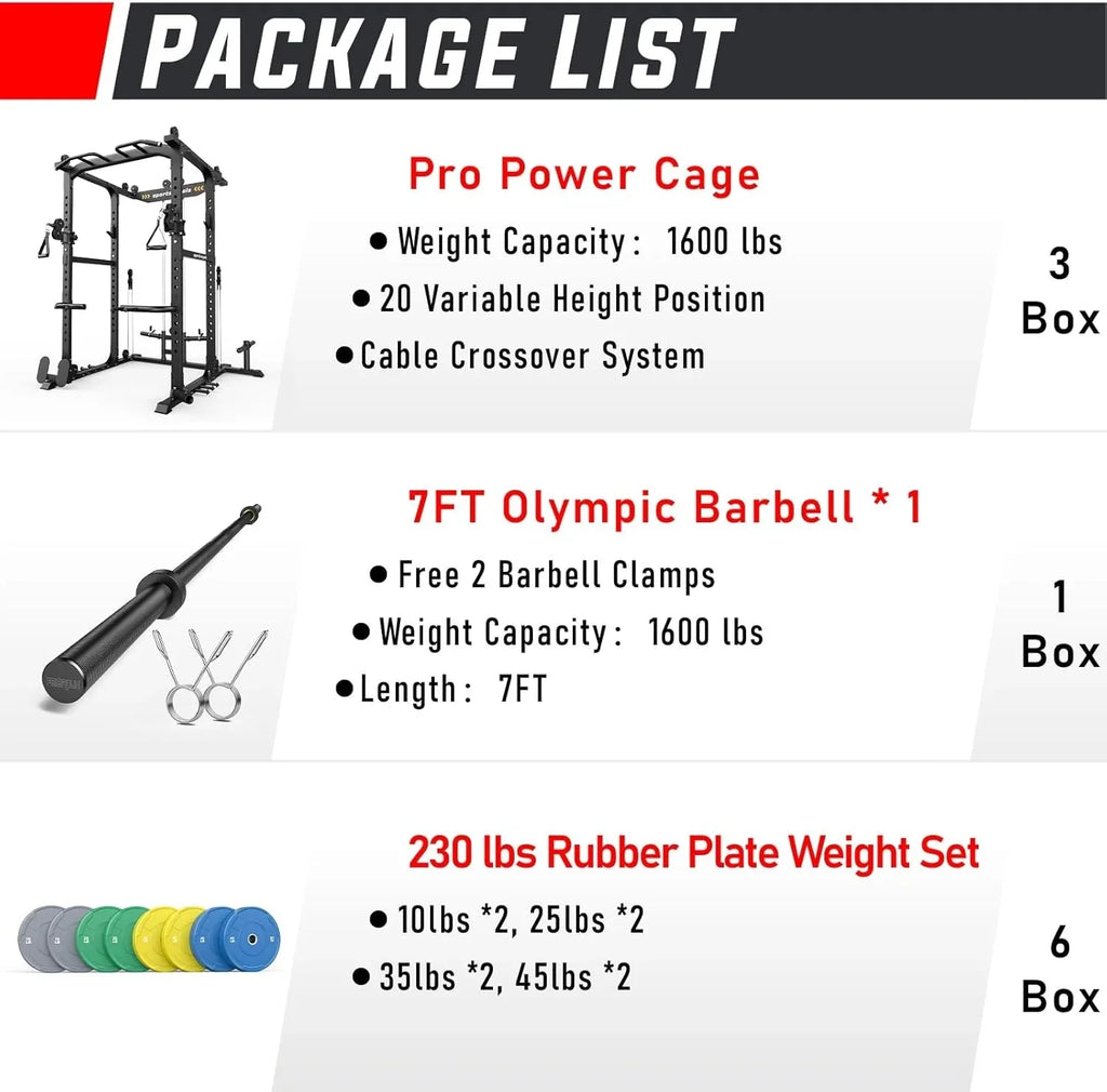 Sportsroyals Power Cage With Adjustable Cable Crossover System, 1600 lbs, Red, 61.6 x 56.0 x 82.6 in - Power Cage