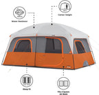 CORE 12 Person Straight Wall Cabin Tent, 16 x 11 Feet, Orange - SUVELAM