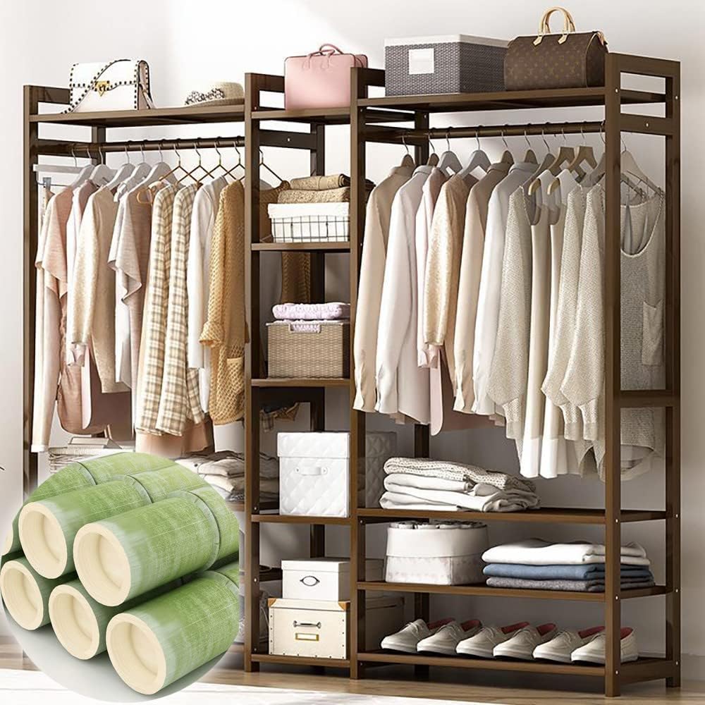 Rotating Bamboo Coat Rack With Storage Shelves And Compartments