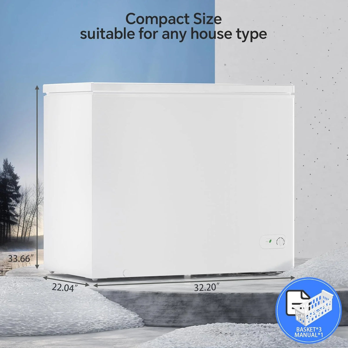 3.5 Cubic Feet Chest Freezer With 2 Removable Baskets, White