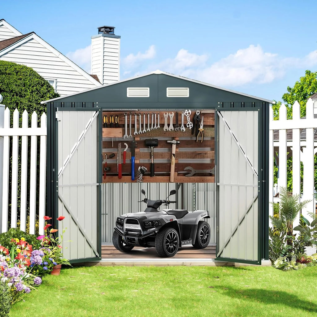 Outdoor Steel Storage Shed 8x6FT With Clear Window And Lockable Doors - Night Blue