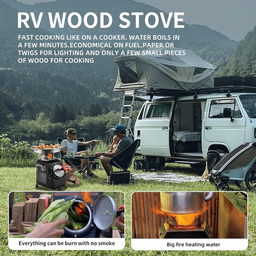 Wood Burning Camp Stove - Stainless Steel, Black, 16in L x 13in W x 17in H