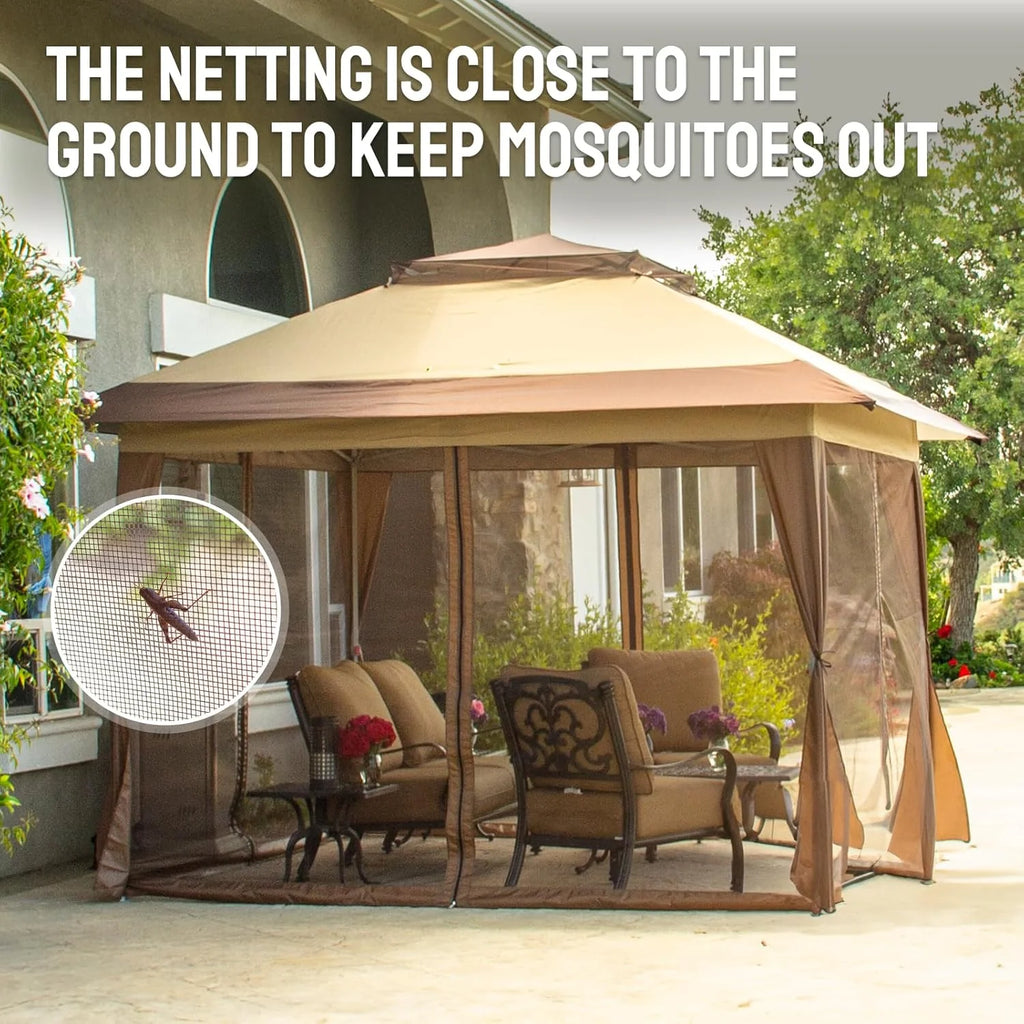 CROWN SHADES 13x13 Pop Up Gazebo Canopy Tent - Beige & Coffee