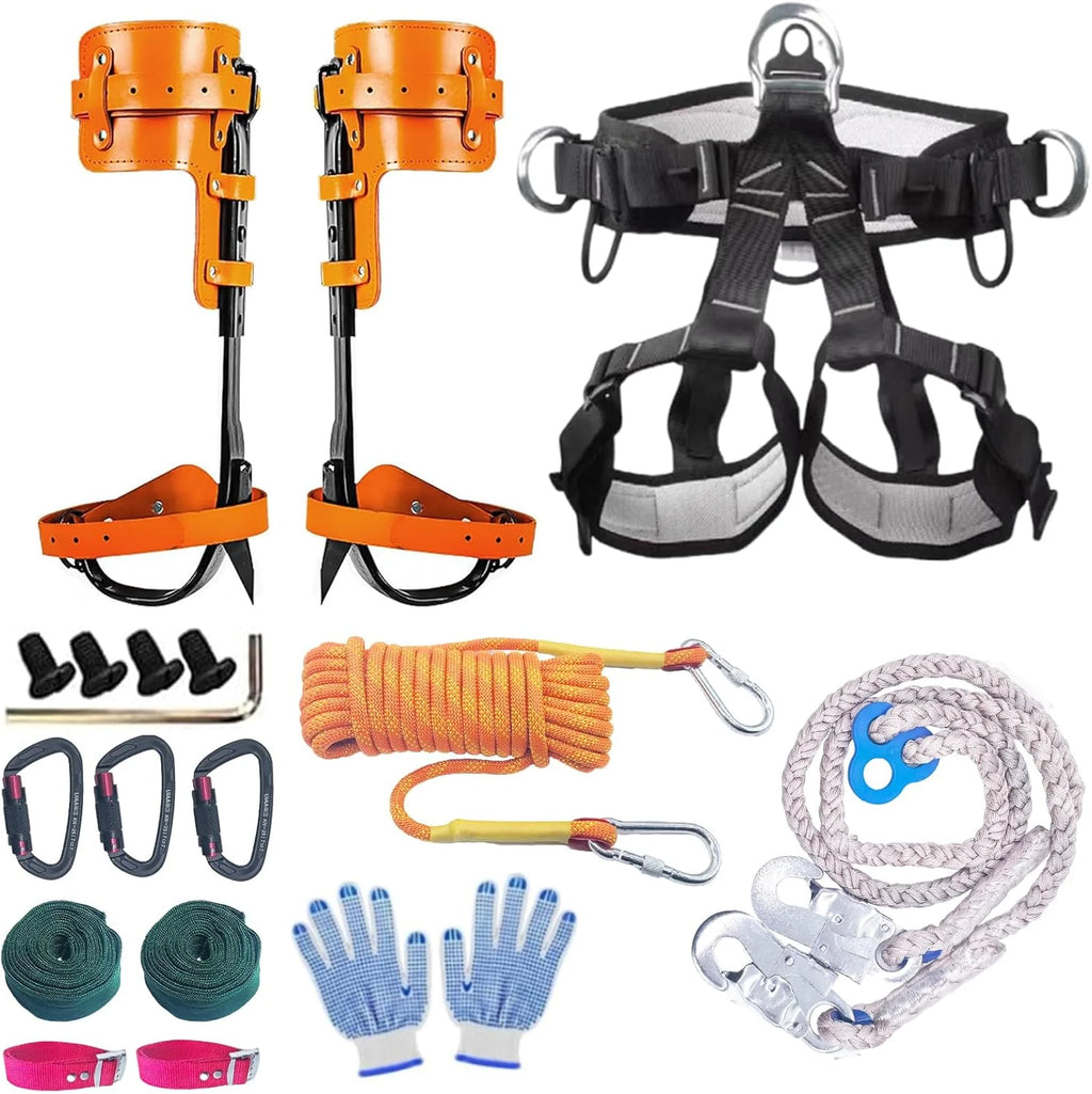 Tree Climbing Spikes With Adjustable Climbing Straps, Steel Core Flip Line, 42-47cm - Tree Climbing Gear B