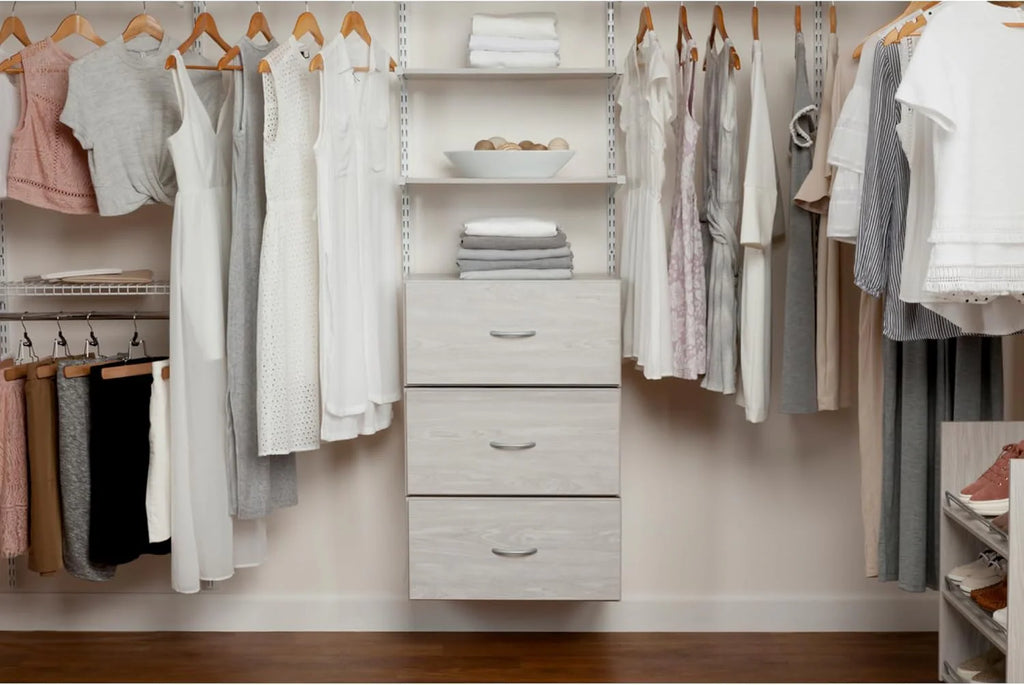 Rubbermaid Configurations Custom Closet Kit 4-8 Ft White Finish - Adjustable Metal Wire Shelving