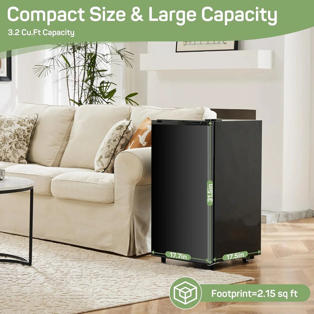 Mini Refrigerator With Internal Freezer, 3.2 Cu. Ft, Black, 17.5 x 17.7 x 31.5 in