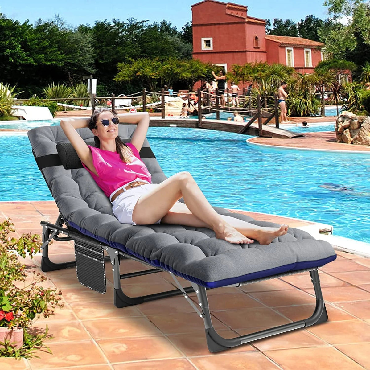 Slsy 5-Position Adjustable Folding Lounge Chair And Cot - 75.2" x 25.6" x 11.8"