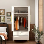 2-Door Wardrobe Closet Armoire With 2 Drawers And Clothes Rail - 70.9H x 31.5W x 19.1D