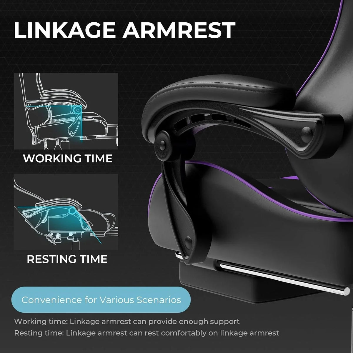 GTPLAYER Gaming Chair With Footrest, Lumbar Support, Headrest, Height Adjustment, White