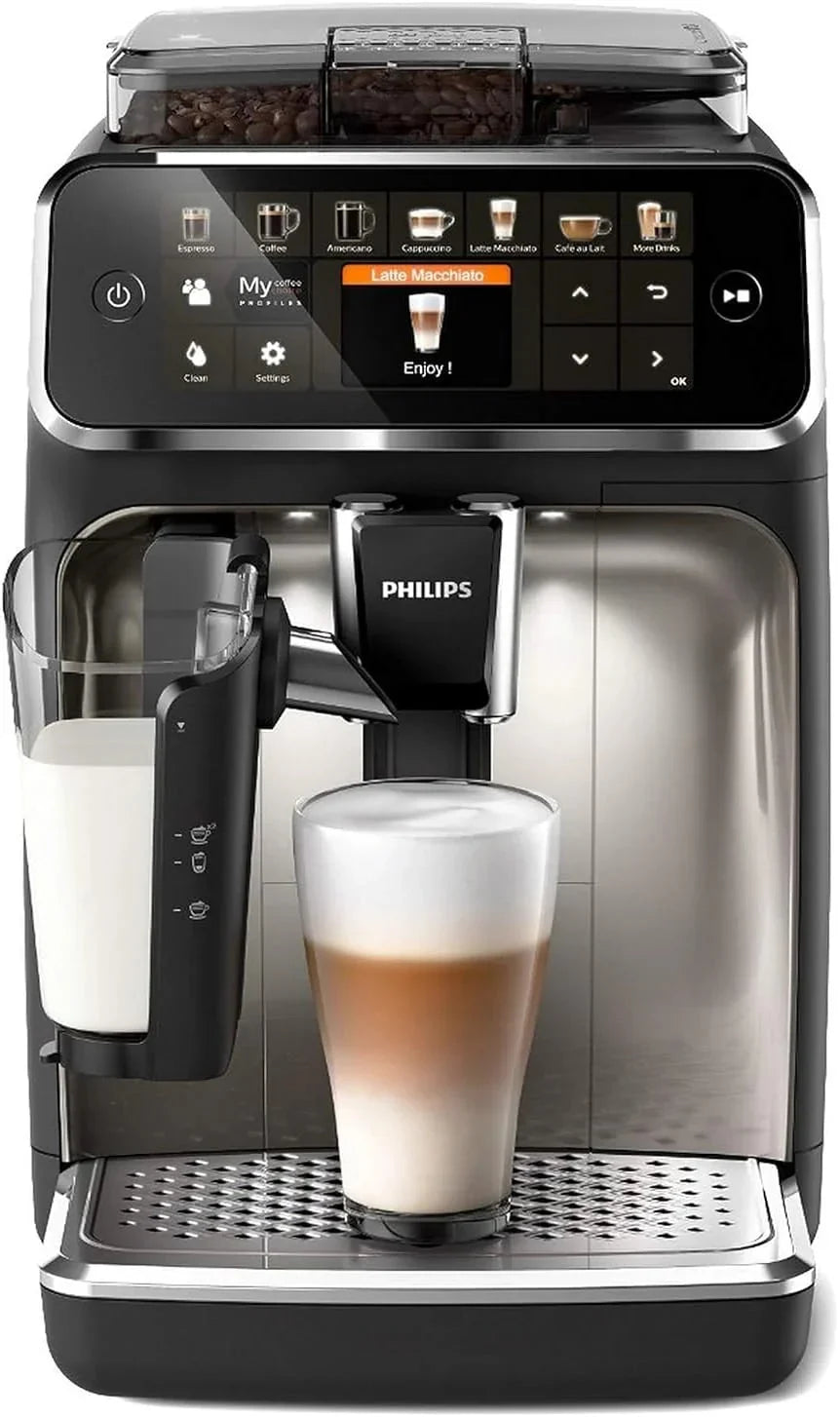 Philips Serie 5400 Automatic Coffee Machine With LatteGo Milk System, 12 Coffee Specialties, 4 User Profiles, Chrome - EP5447/90
