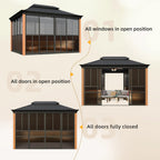 EROMMY Sunroom 10 x 12 ft With Galvanized Steel Double Roof, Aluminum Alloy Frame, Wood Grain Appearance