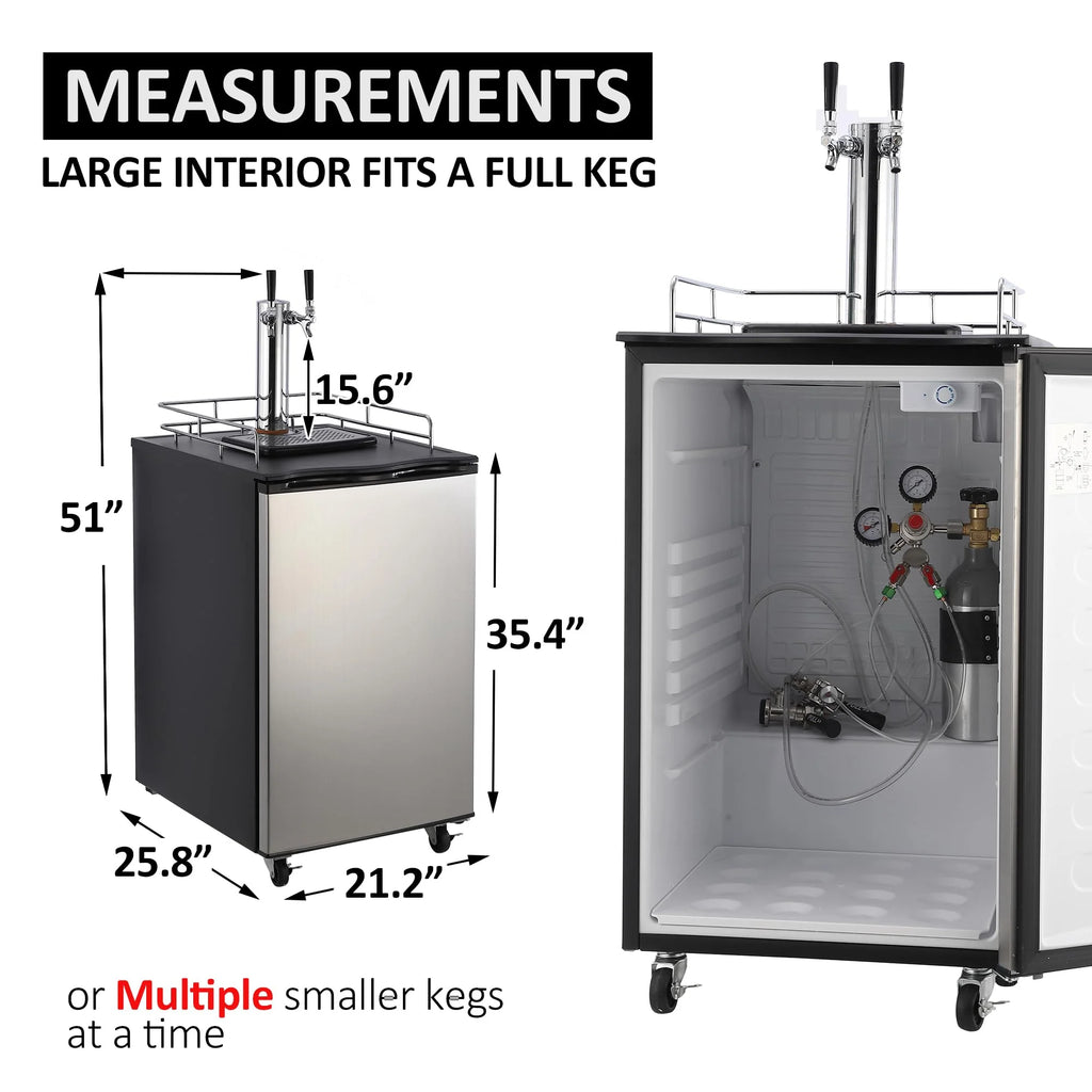 Dual-Tap Stainless Steel Beer Kegerator, 170L With Drip Tray