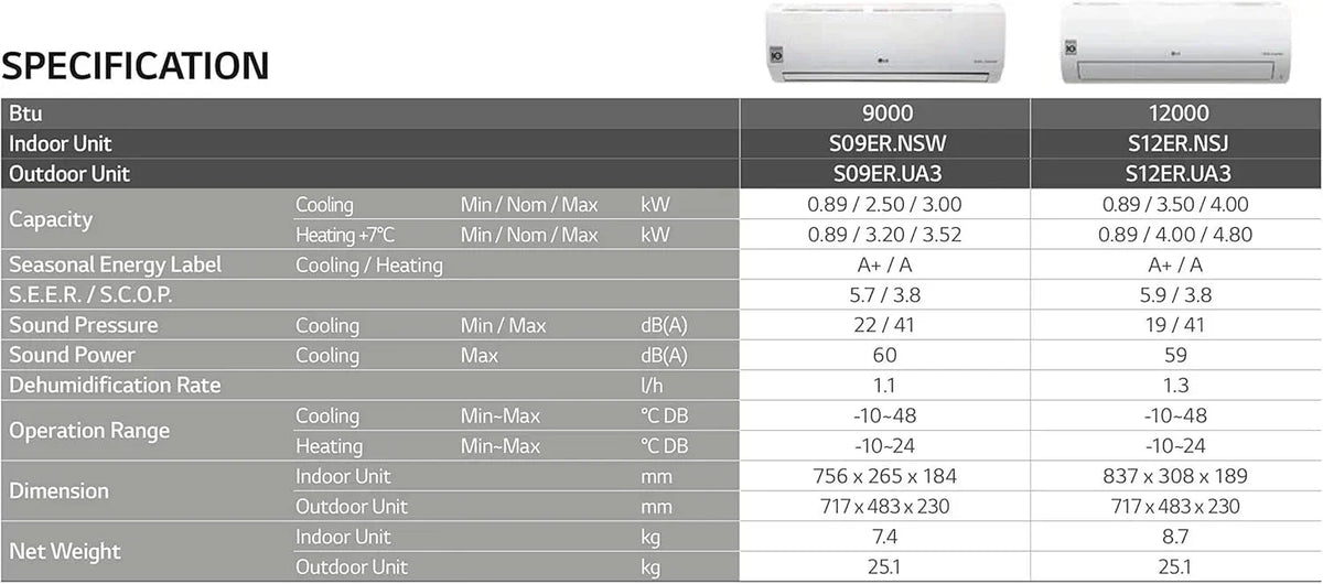 LG Monosplit Air Conditioner 12000 Btu R32 - S12ER