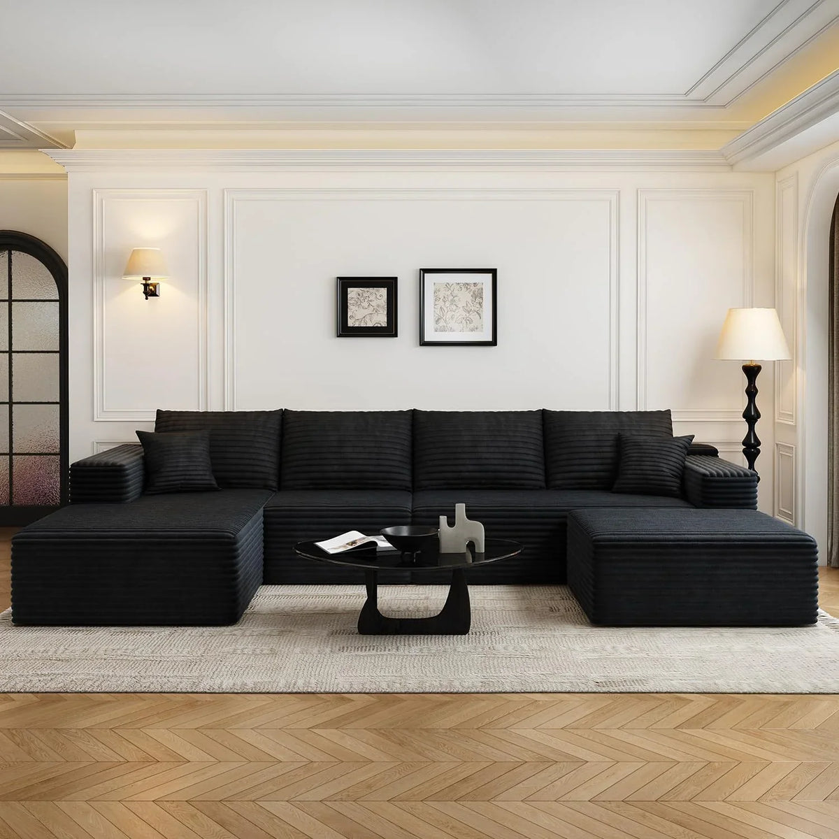 Settab Modular Sectional Sofa, 2 Seater Left-Facing Chaise, Black, 68.9 inch D x 107.5 inch W x 36.3 inch H