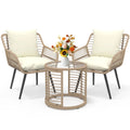 3-Piece Steel Outdoor Bistro Set With Metal Chairs And Glass Top Table - Beige