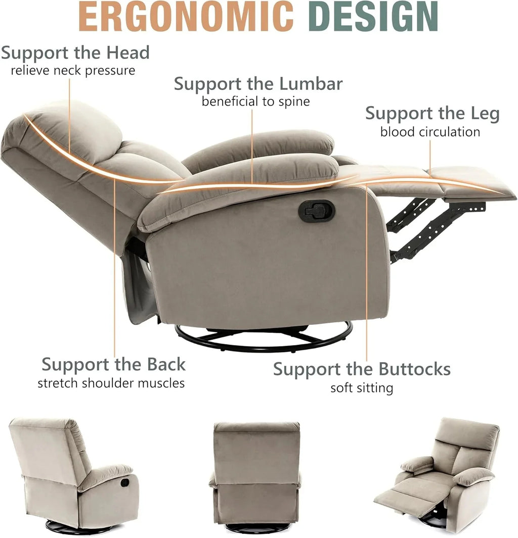 Swivel Rocker Recliner Chair For Compact Spaces - 32in D x 30.2in W x 38.9in H