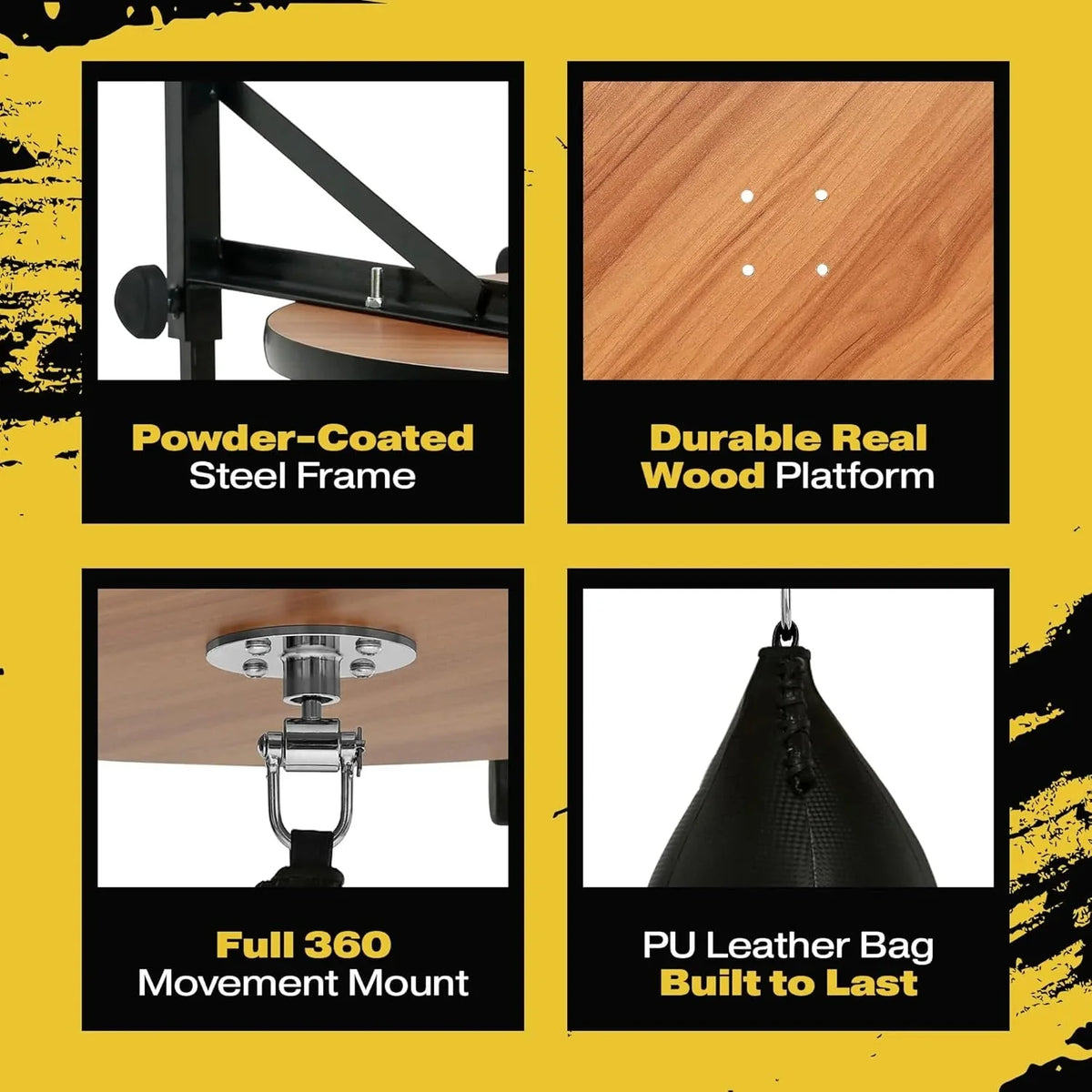 Speed Bag Platform Set, 23 in Wood Platform, 8 Inches Adjustment - Black