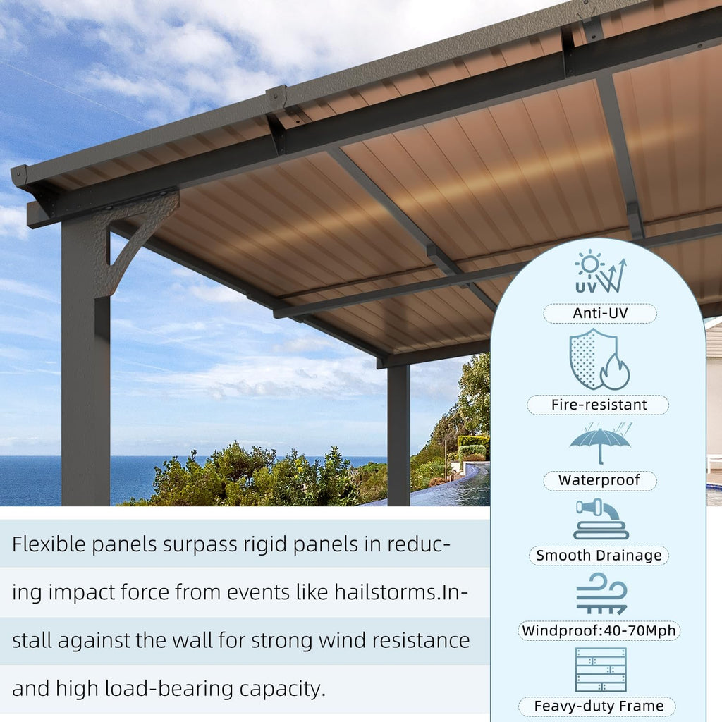 AECOJOY 16 ft x 12 ft Wall-Mounted Hard Top Pergola