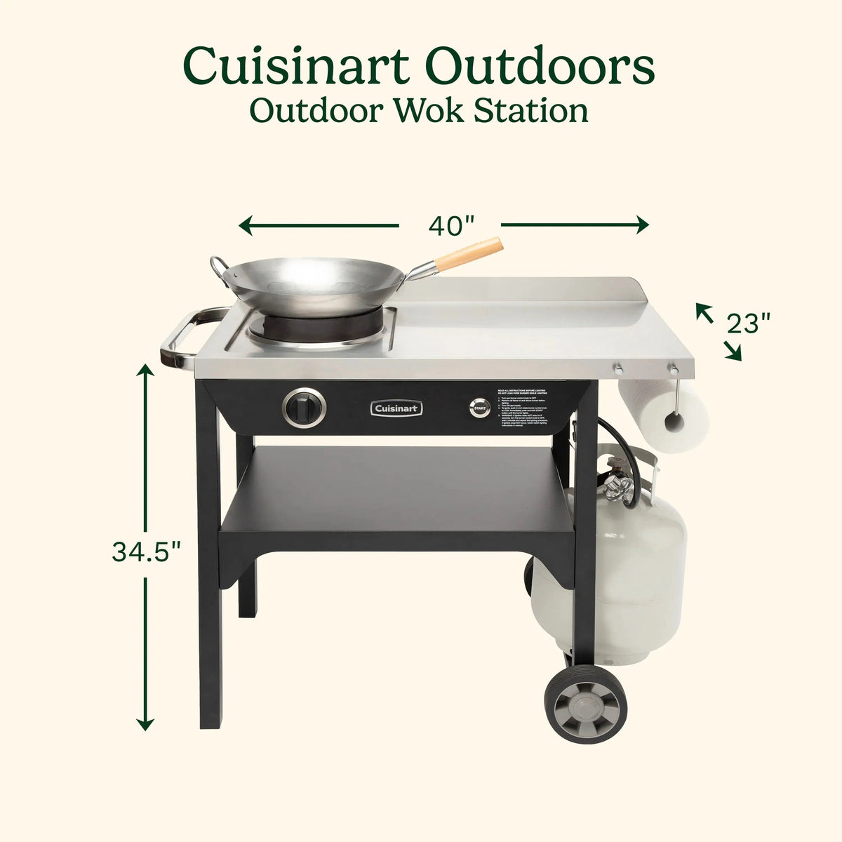 Cuisinart Outdoor Wok Station With Prep Table, 50,000 BTU, 14 inch Carbon Steel Wok - Black
