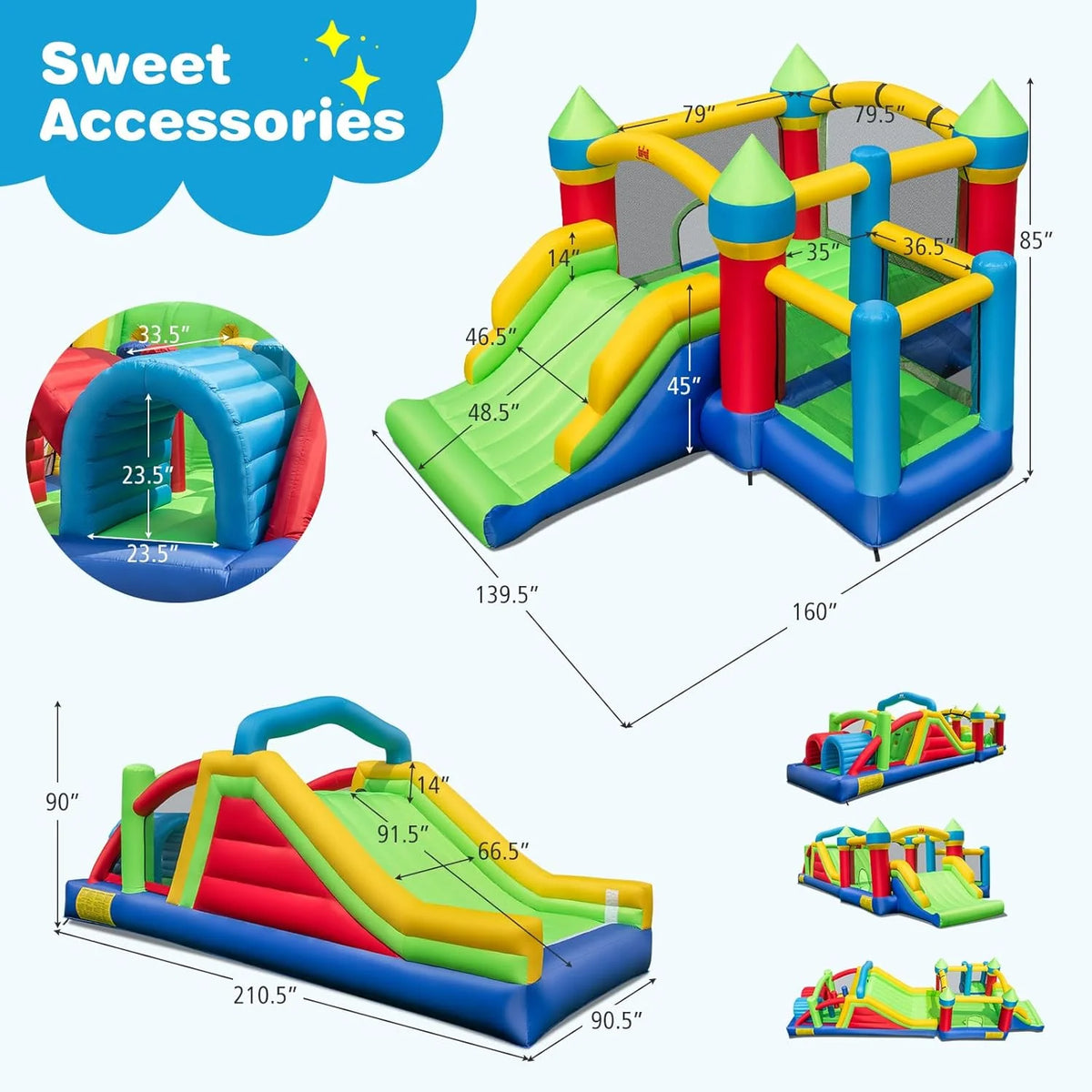 Inflatable Obstacle Course Bounce House With Dual Slides, Tunnels And Climbing - 11396