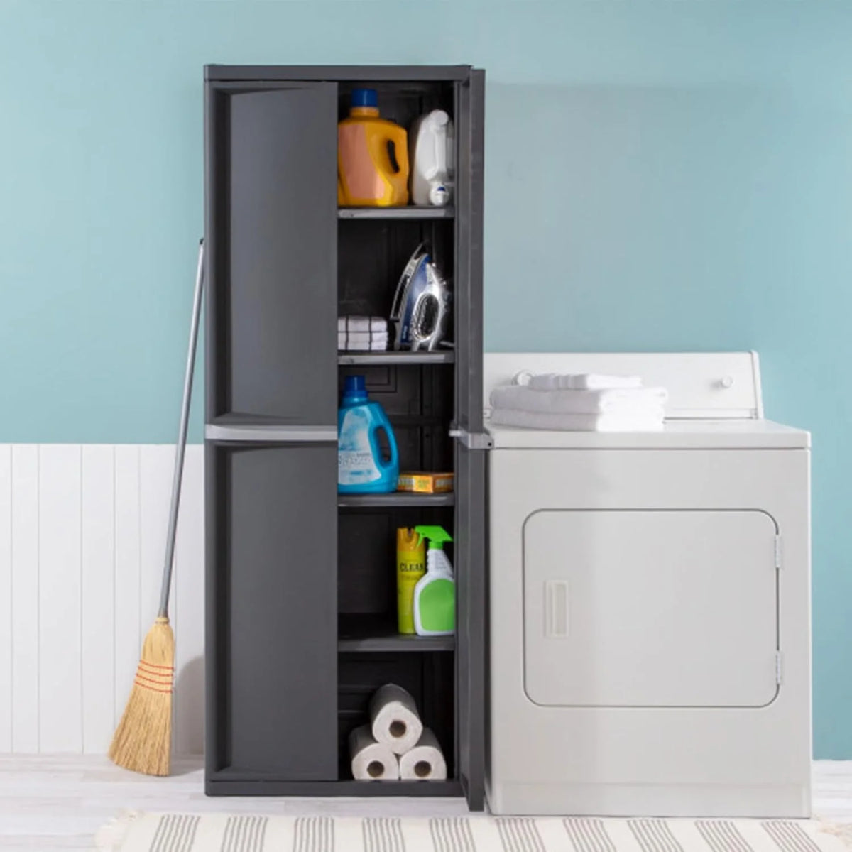 Sterilite Plastic Storage Cabinet, Flat Gray, 4 Adjustable Shelves, 2 Pack - 01423V01 / 0142