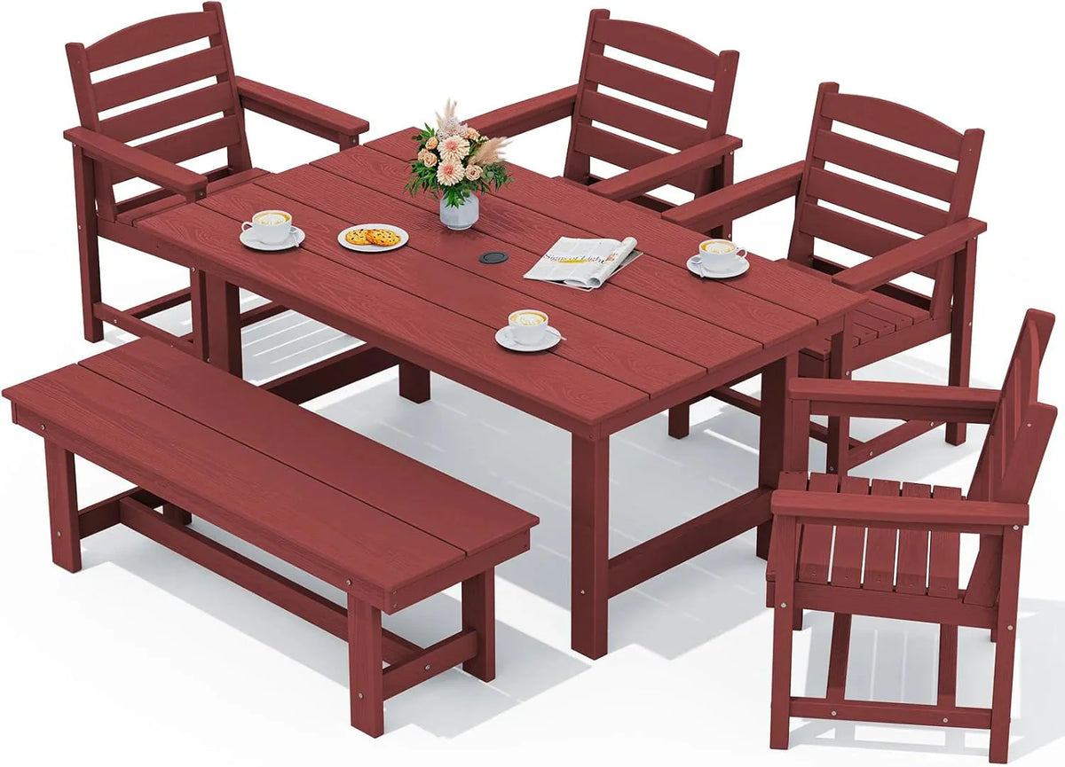SERWALL 7-Piece HDPE Patio Dining Set, Aruba, 66.9in D x 32.2in W x 29.1in H
