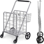 Wellmax Folding Metal Grocery Shopping Cart With Wheels, 31 x 24.5 x 40 Inches - WM99028S