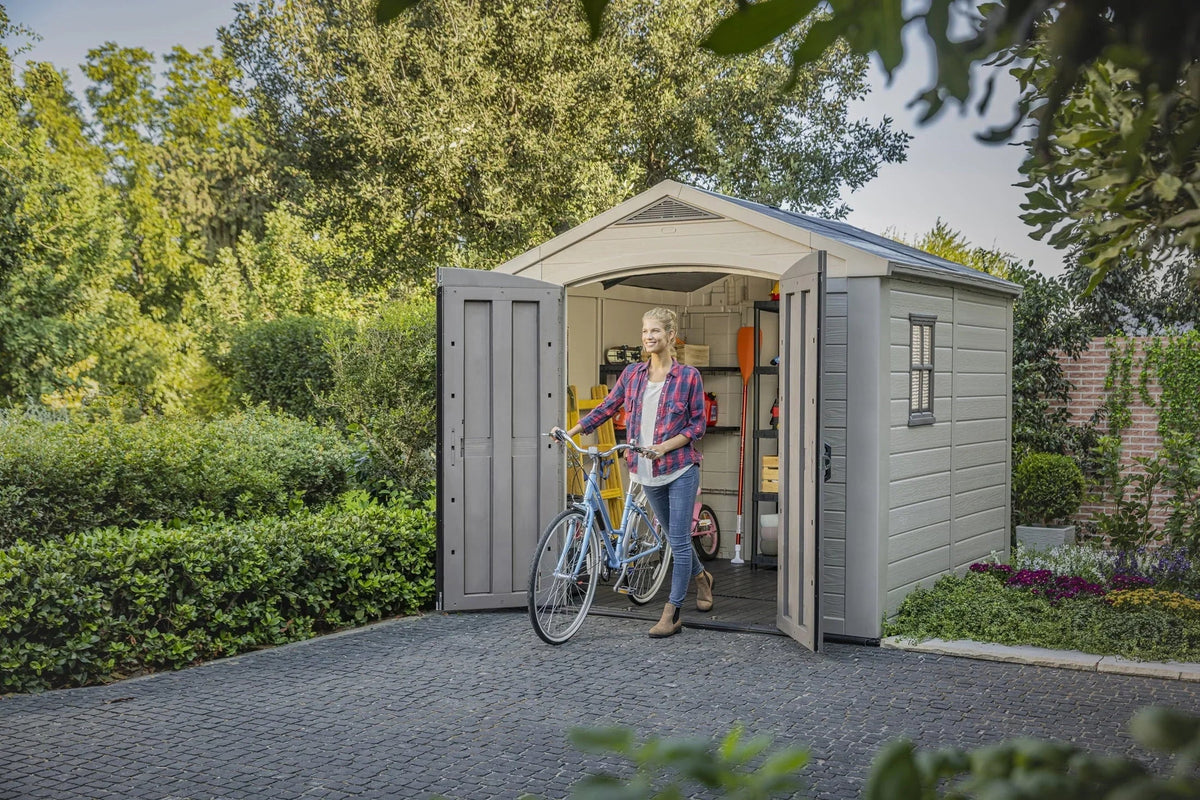 Keter Resin Outdoor Storage Shed, 8 x 11 Foot, 550 Cu. Ft., Taupe