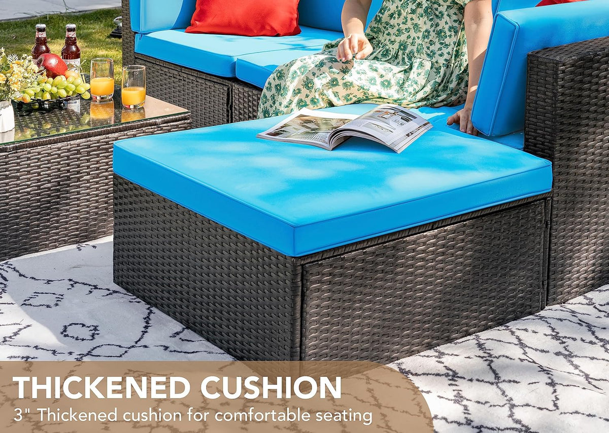 Devoko 5-Piece Outdoor Sectional Patio Sofa Set With Cushions And Glass Table - Beige