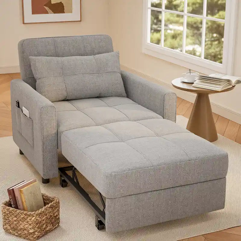 3-in-1 Pull-Out Sofa Bed Sleeper Chair, Adjustable Upholstered Lounge Couch