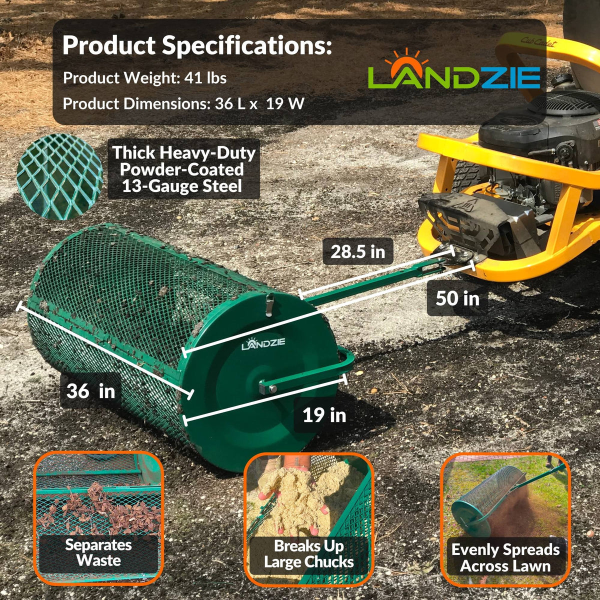 Landzie 24-Inch Walk-Behind Compost Spreader With Metal Mesh Basket