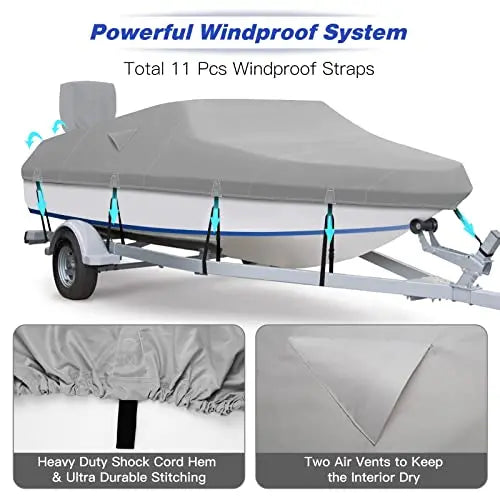 Fuprosico 600D Waterproof Winter Boat Cover With Motor Cover, 17-19 ft