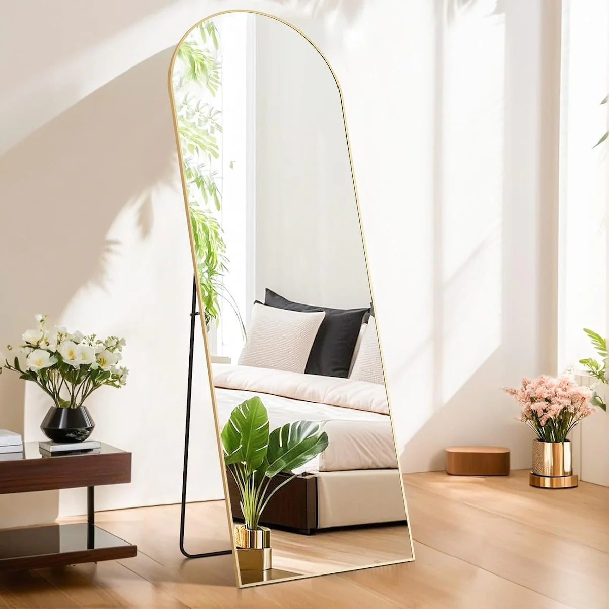 Arched Full-Length Mirror, 64in L x 21in W, Aluminum Alloy Stand