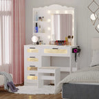 Makeup Vanity With 3 Lighting Colors, 2 Shelves And 5 Drawers - 57.2 H x 37.4 W x 15.7 D
