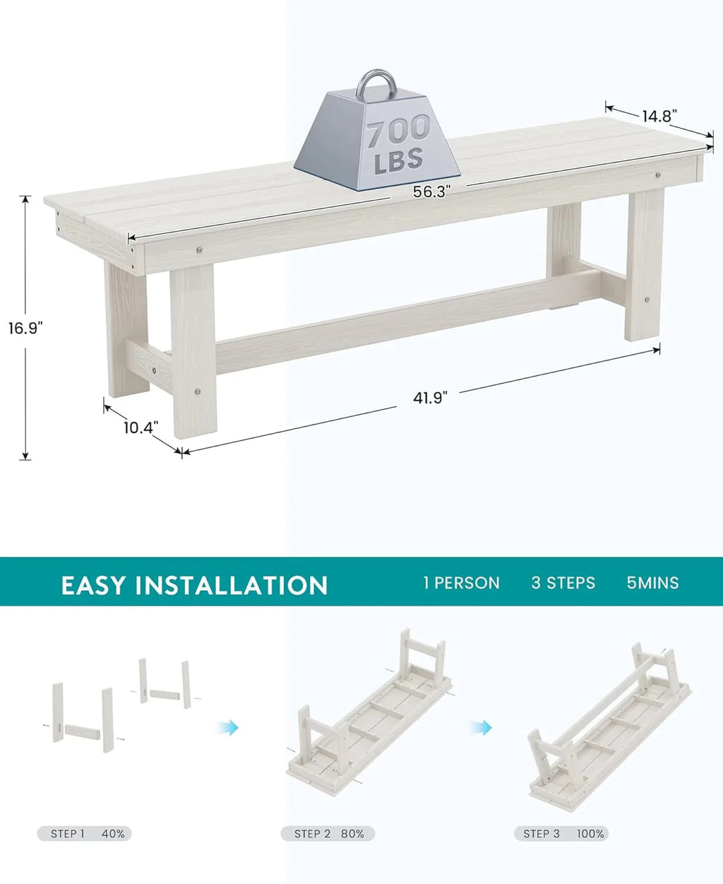 SERWALL 7-Piece HDPE Patio Dining Set, Aruba, 66.9in D x 32.2in W x 29.1in H