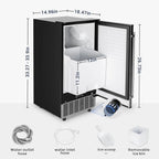 Commercial Under Counter Ice Maker, 80lbs/Day, 24lbs Ice Storage, Built-In Drain Pump