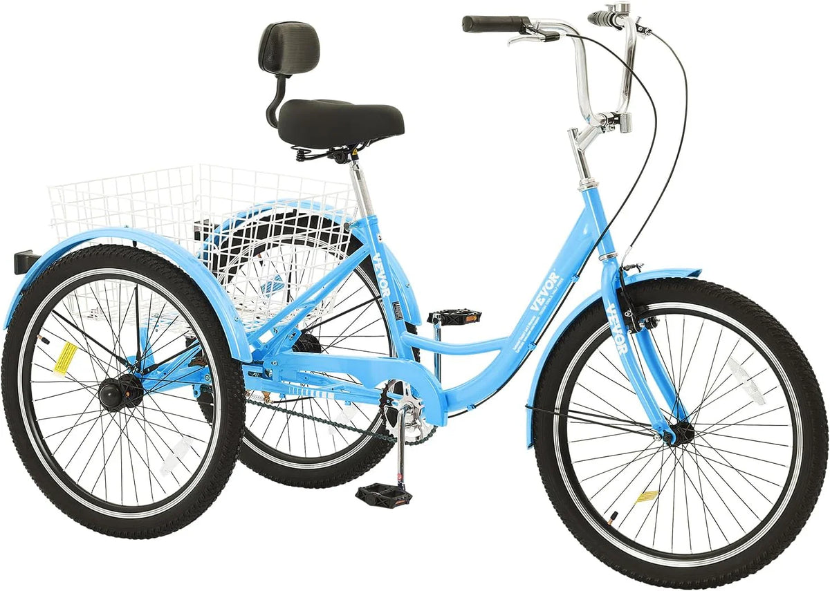 Carbon Steel Adult Cruiser Tricycle With Basket, 20 Inch, Yellow