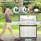 MELLCOM 4 Burner Propane Gas Grill With Cast Iron Grates And Side Stove, 44,000 BTU, Black - BBQ-4+1