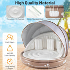 Costway Canopy Inflatable Pool Float Lounge, 71'' x 71'' x 63'' - White Brown Silver