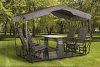 Purple Leaf 4-Person Outdoor Glider Bench Set With Glass Table, 6.1 Feet x 7.3 Feet x 3.7 Feet