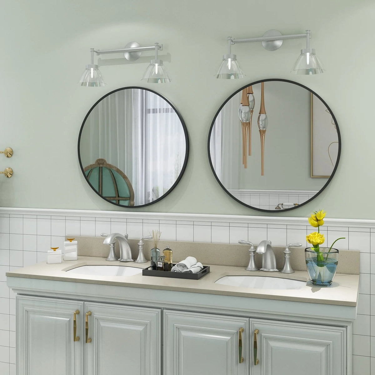 Round Metal Black Frame Bathroom Vanity Mirror - Wall Mounted