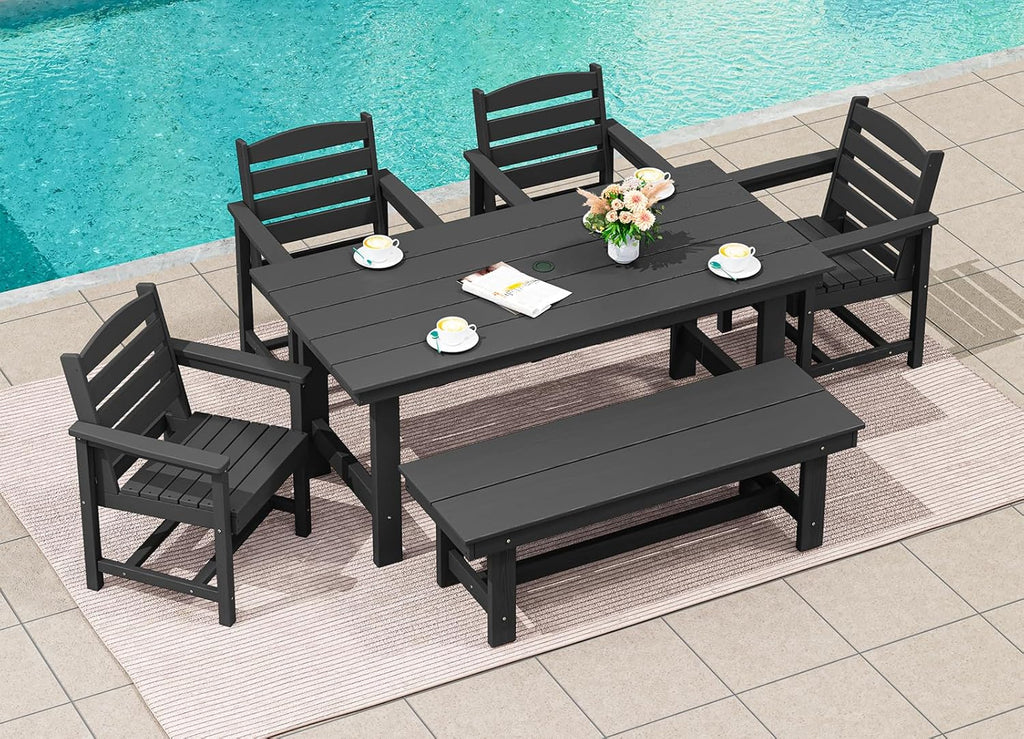 SERWALL 7-Piece HDPE Patio Dining Set, Aruba, 66.9in D x 32.2in W x 29.1in H