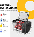 BougeRV 23 Quart Portable Car Refrigerator Freezer, Grey, 12/24V DC - CR22