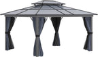 Hard-Top Outdoor Gazebo Canopy, Polycarbonate Roof, Aluminum Frame, 10 Feet X 12 Feet, Light Gray